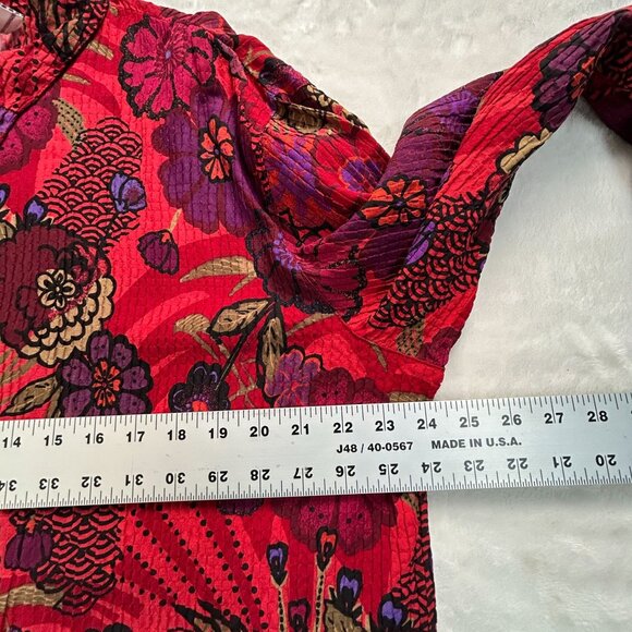 Chico's Design Womens Floral Textured Button-Down Shirt Size 3 Silk Blend Red - Picture 6 of 7